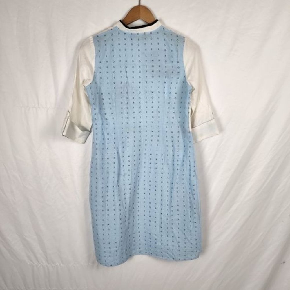 W Brand Cotton Flax Kurti Tunic Dress Top Blue Floral Printed Size 10 Small - Picture 9 of 10